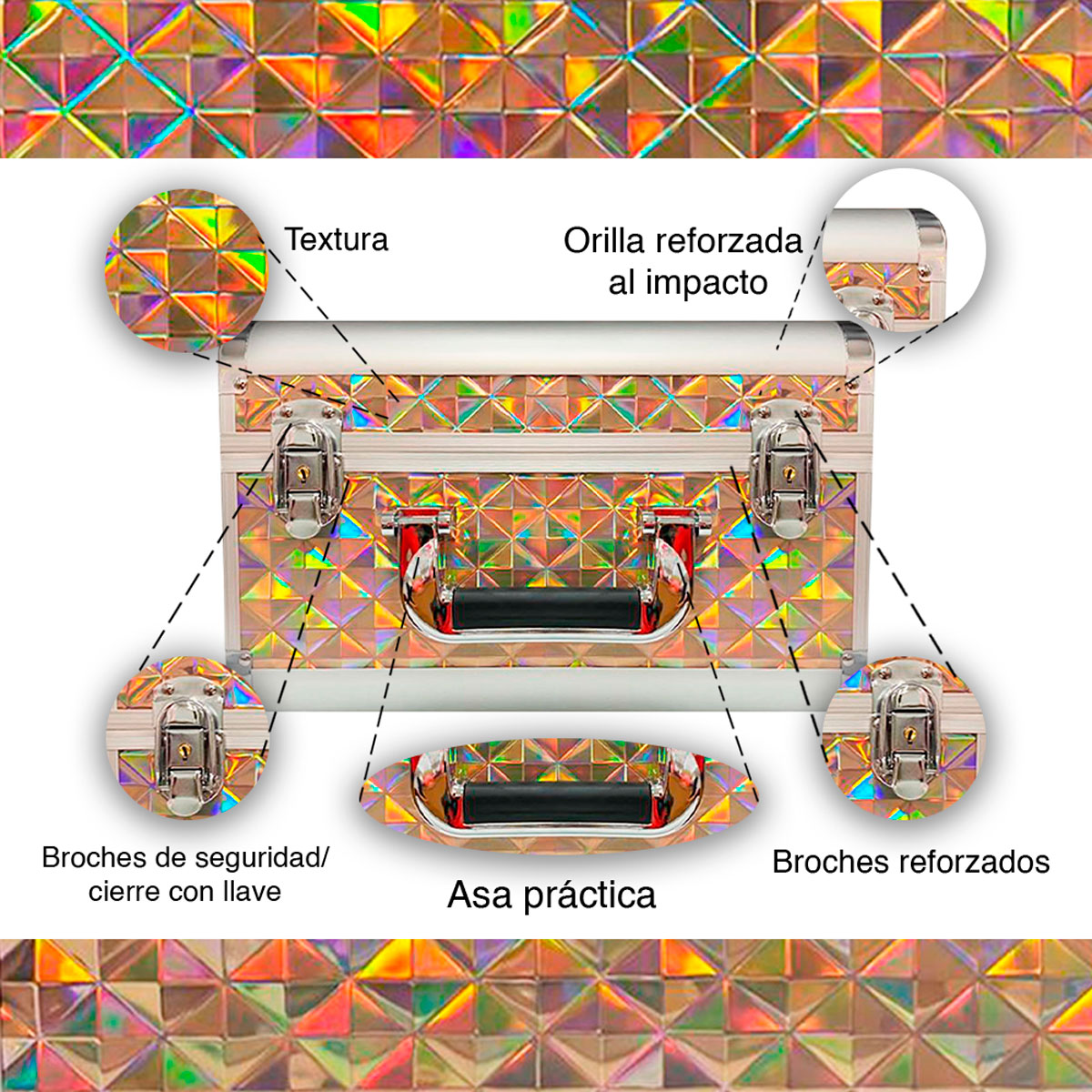 Cosmetiquera Neceser Profesional Diseño Rombos Cobre Tornasol