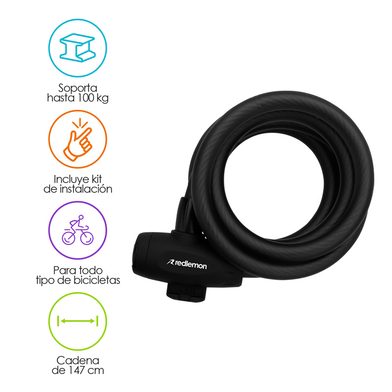 Candado para Bicicleta Básico Extra Largo (1.47m) Redlemon