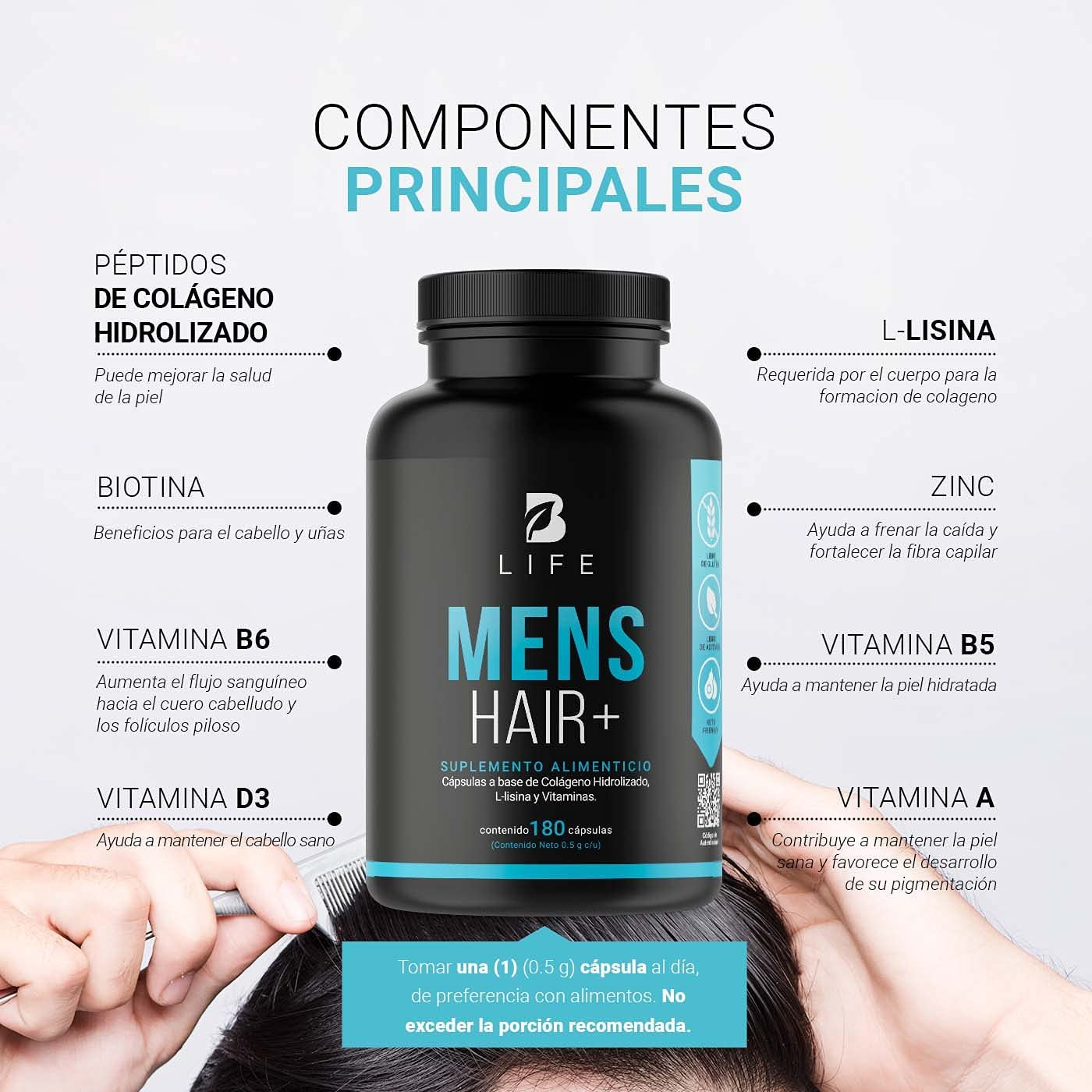 Vitaminas Cabello Y Barba Para Hombre De 180 Cápsulas B Life