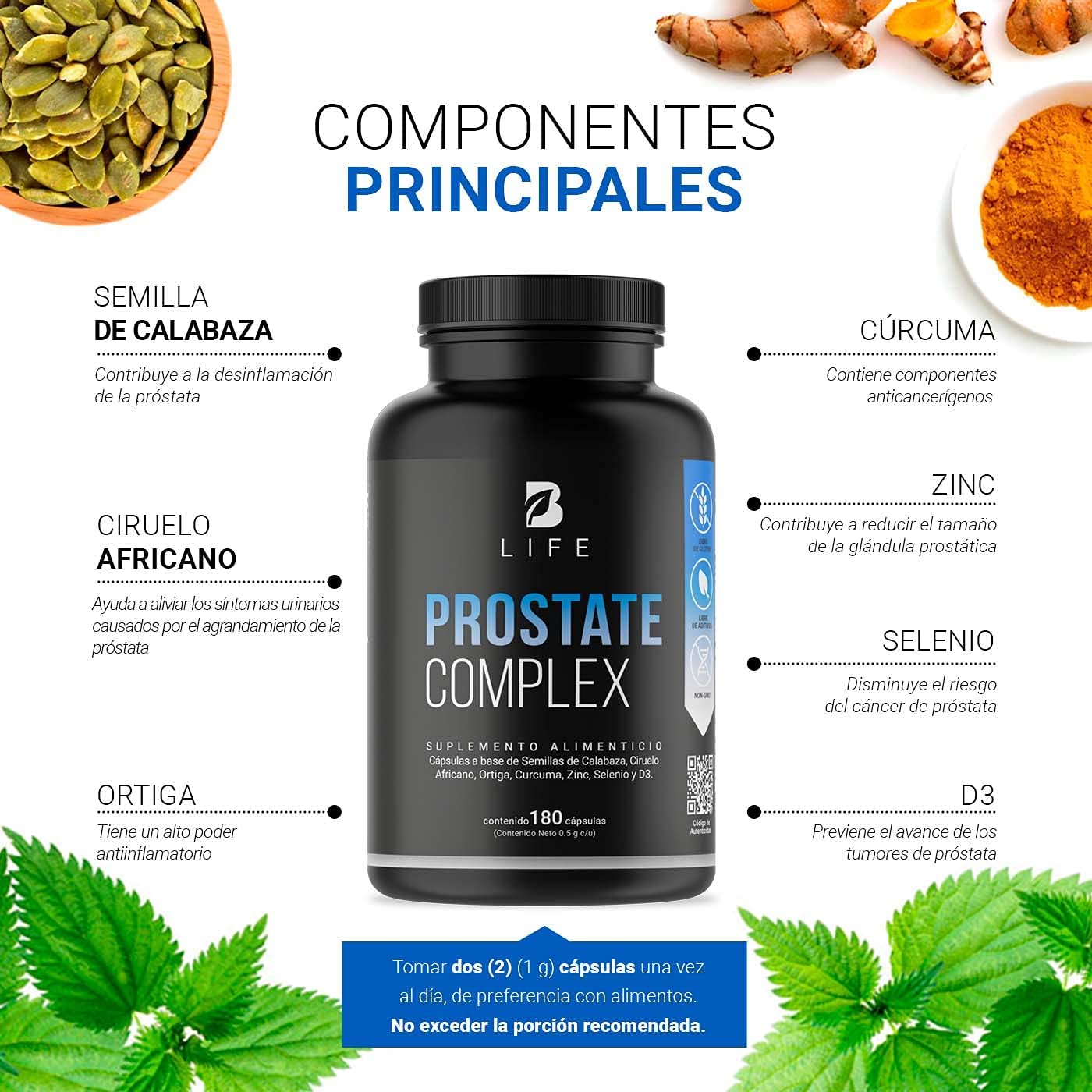 Suplemento Para La Próstata De 180 Cápsulas B Life