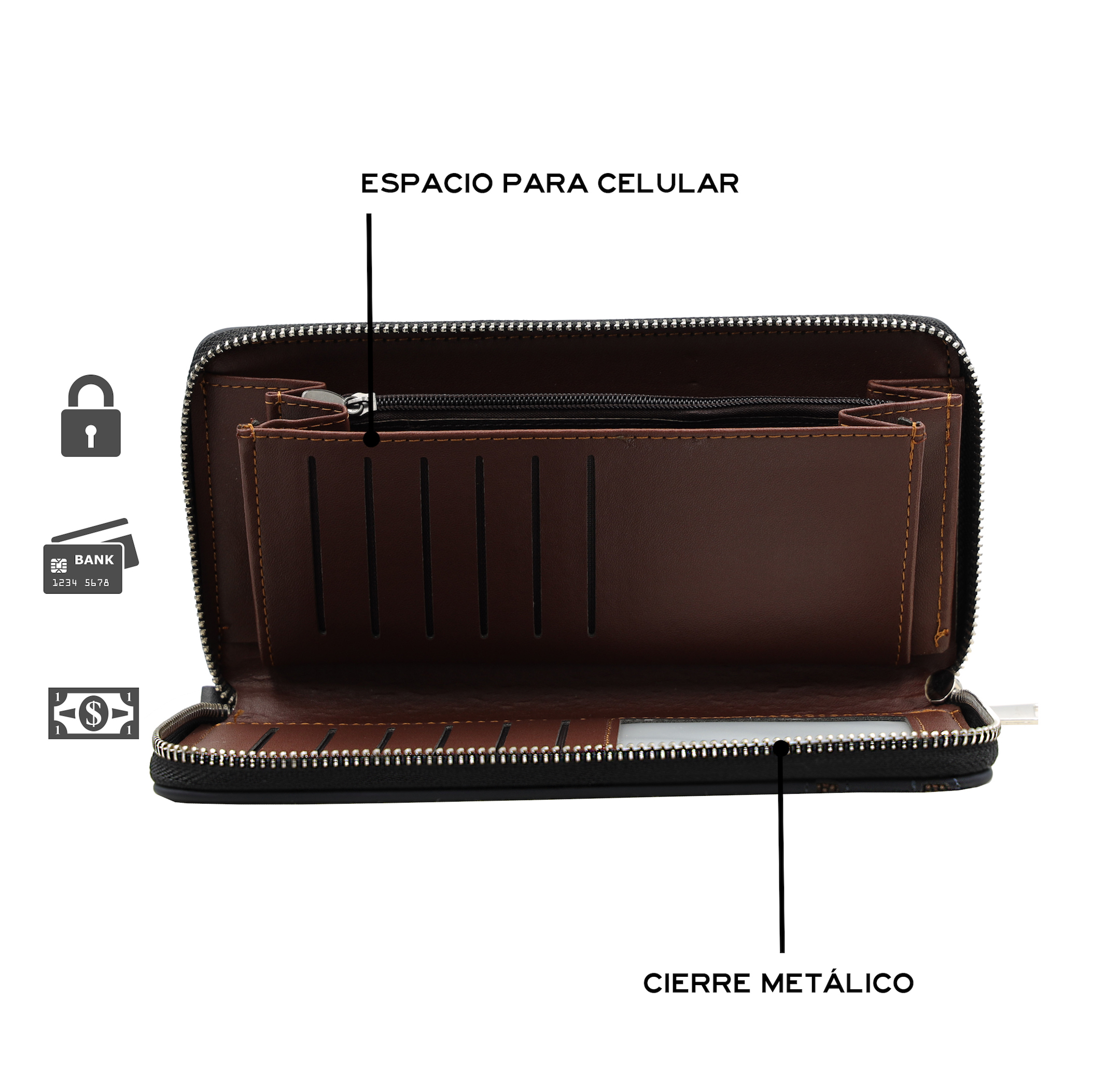 Cartera De Lujo Para Caballero Con Tarjetero Y Porta Celular