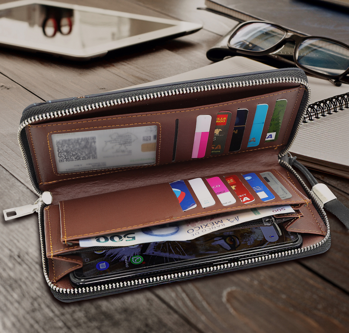 Cartera De Lujo Para Caballero Con Tarjetero Y Porta Celular