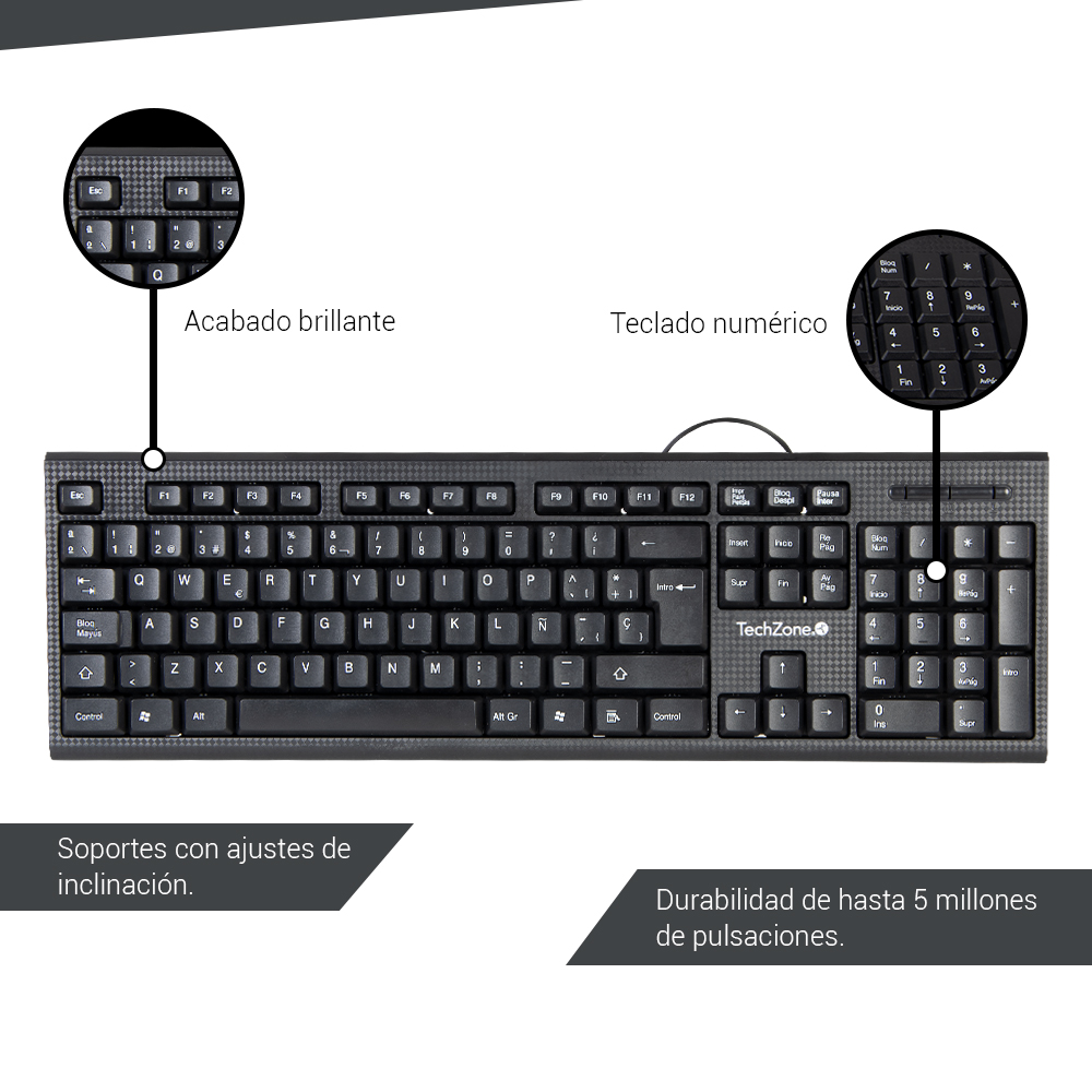 Teclado Alámbrico con Ajustes de Inclinación