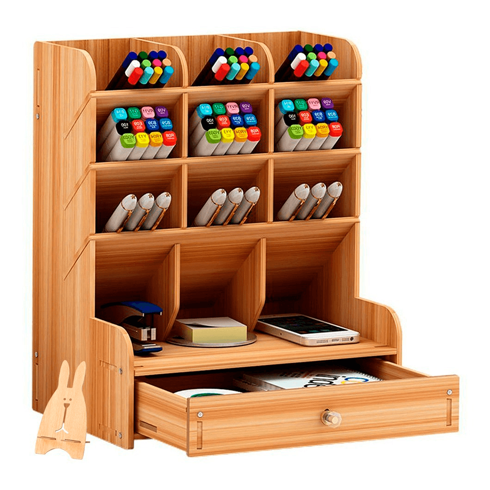 Organizador De Escritorio de  Madera Con Cajonera Oficina Home Office.