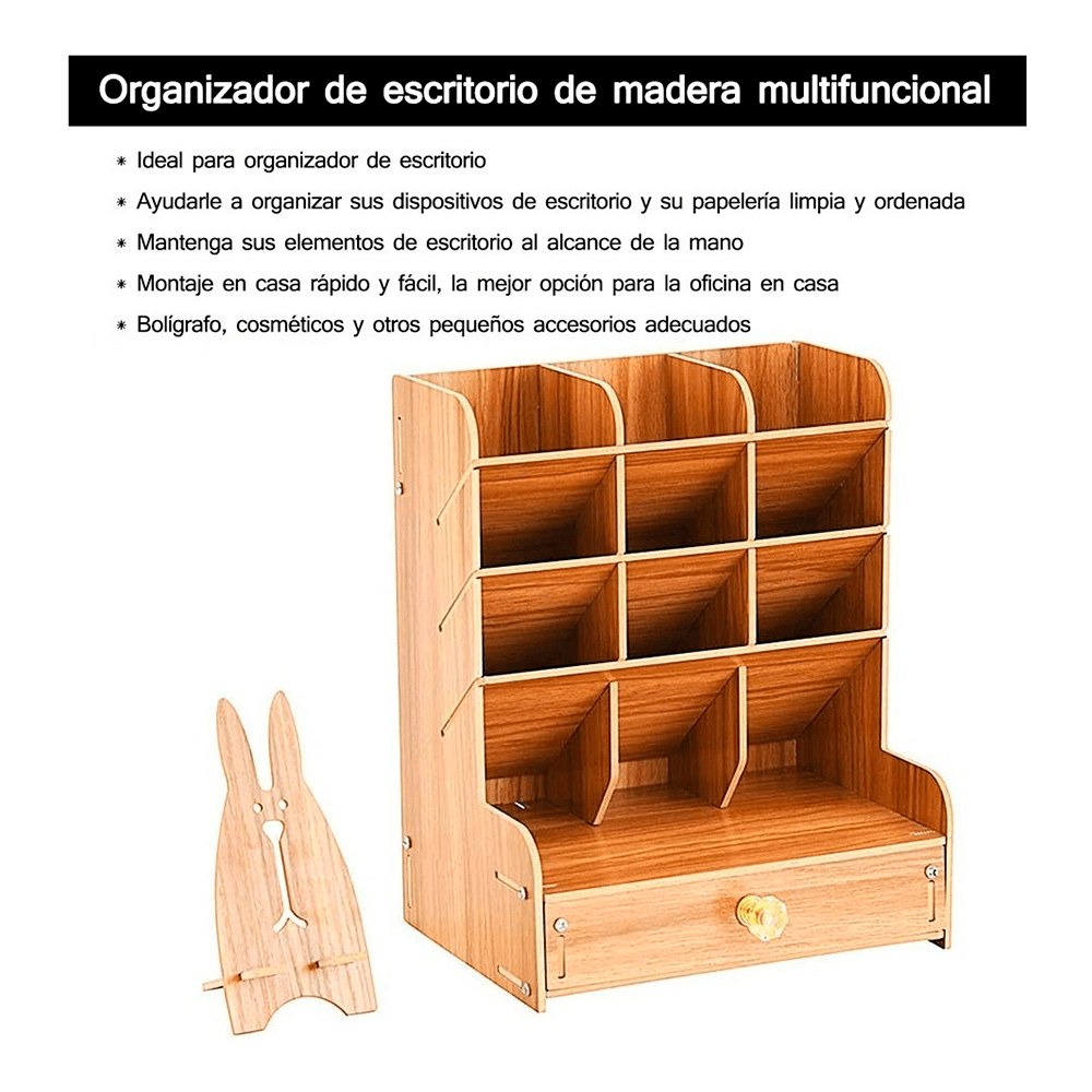  Organizador de escritorio de madera, cajón de madera, soporte  para lápices, fácil montaje, organizador multifuncional para escritorio,  oficina, hogar y escuela : Productos de Oficina