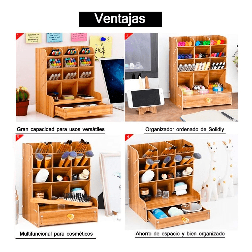 Organizador De Escritorio de  Madera Con Cajonera Oficina Home Office.