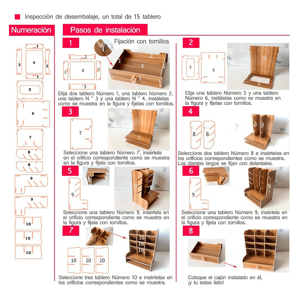 Organizador De Escritorio de  Madera Con Cajonera Oficina Home Office.