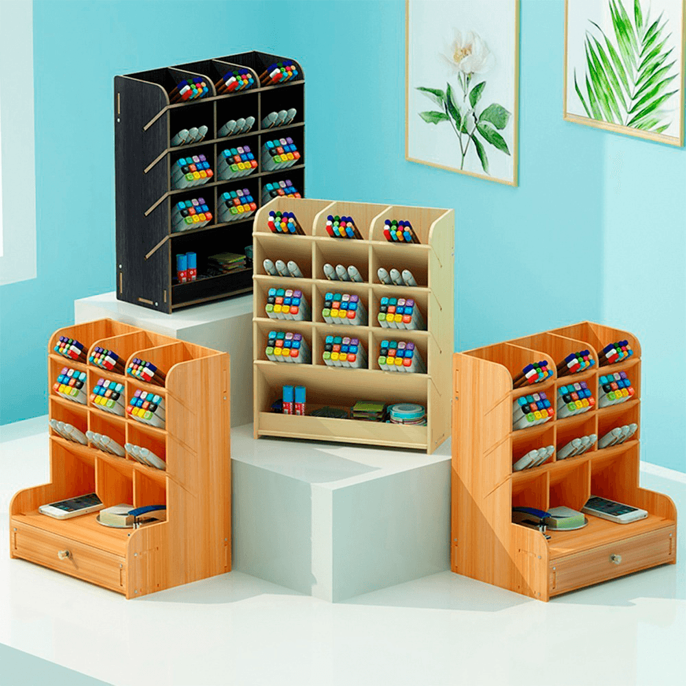 Organizador De Escritorio de  Madera Con Cajonera Oficina Home Office.