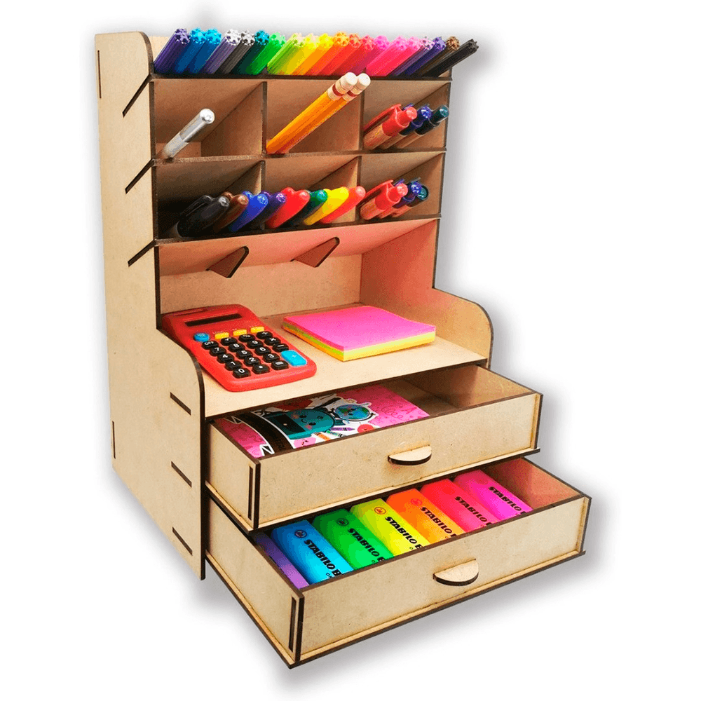 Organizador de Escritorio para Plumones Plumas Lapices con Doble Cajon