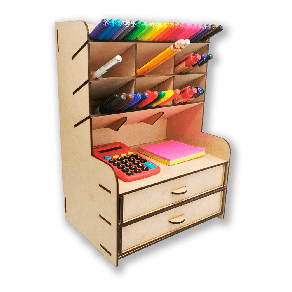Organizador de Escritorio para Plumones Plumas Lapices con Doble Cajon