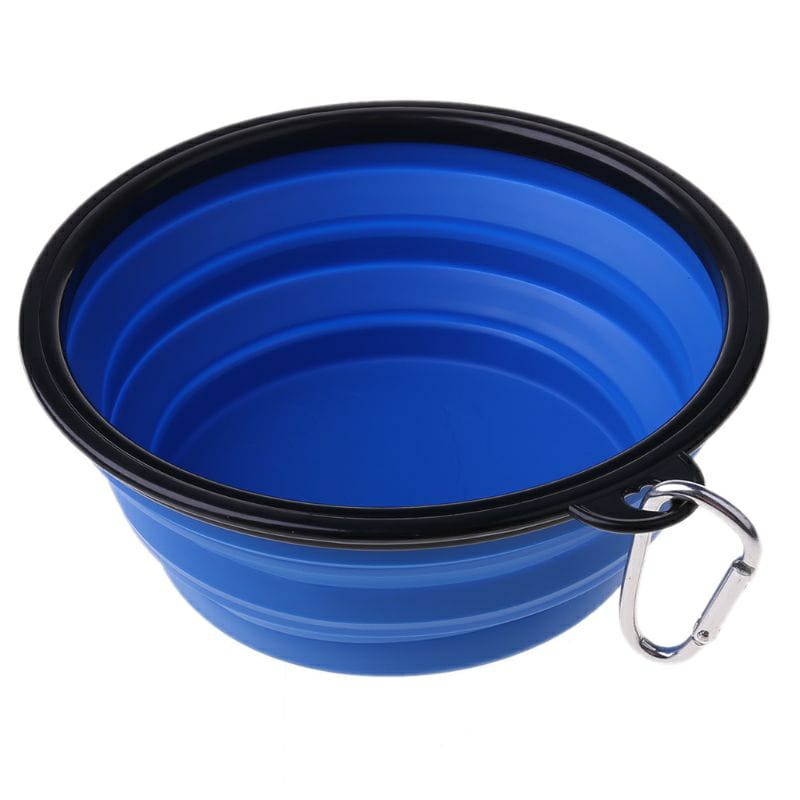 Tazón Plegable de Silicona para Perro Color Azul Para Beber o Comer Al Aire Libre