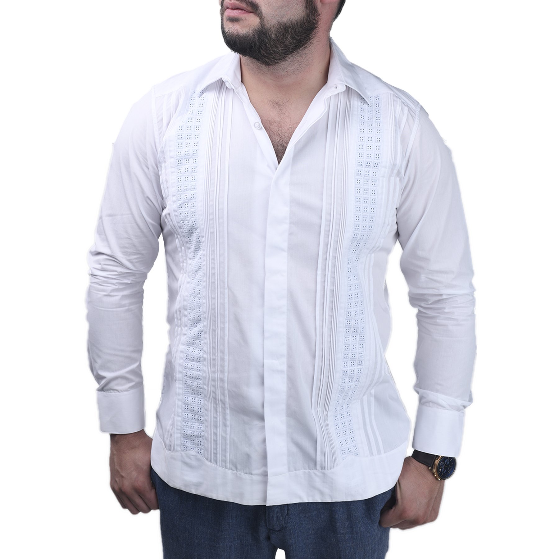 Guayabera Blanca - Modelo Kabah - Con Deshilado - Manga Larga
