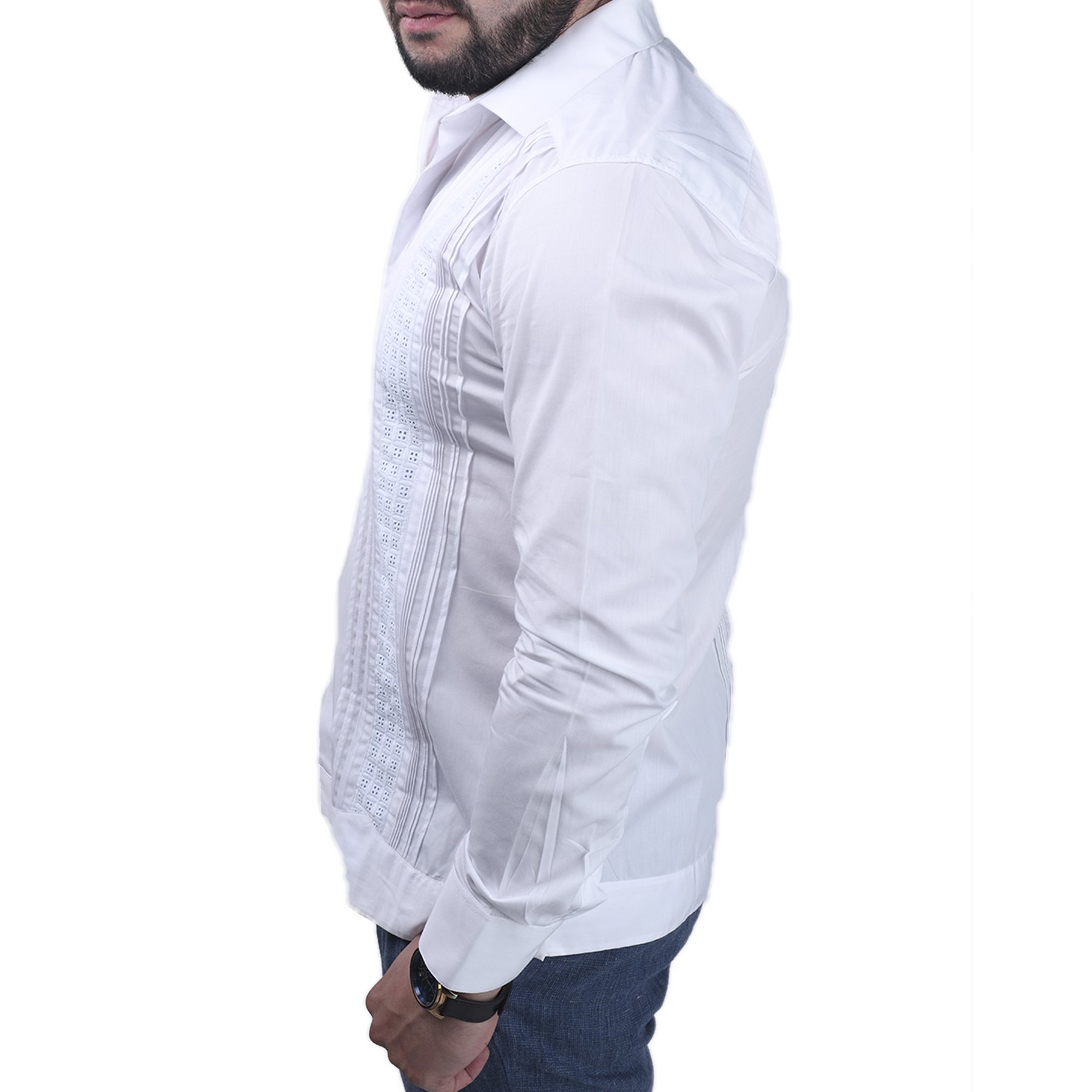Guayabera Blanca - Modelo Kabah - Con Deshilado - Manga Larga