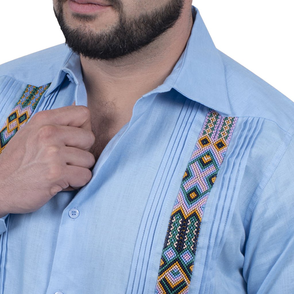 Guayabera Bordada A Mano - Modelo Montebello, Lino Italiano