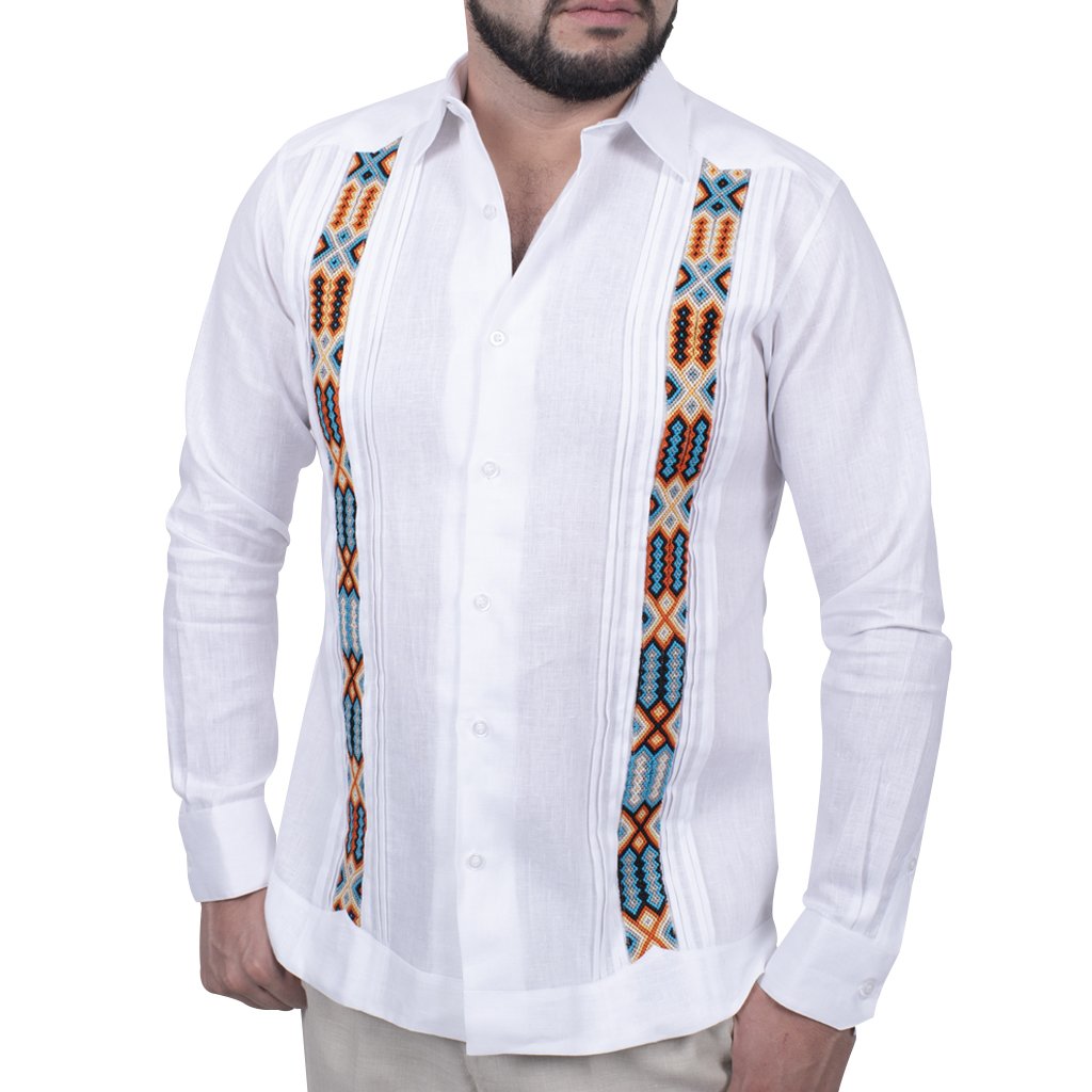 Guayabera  Con Bordado Chiapaneco- Modelo Palenque, Lino Italiano, 