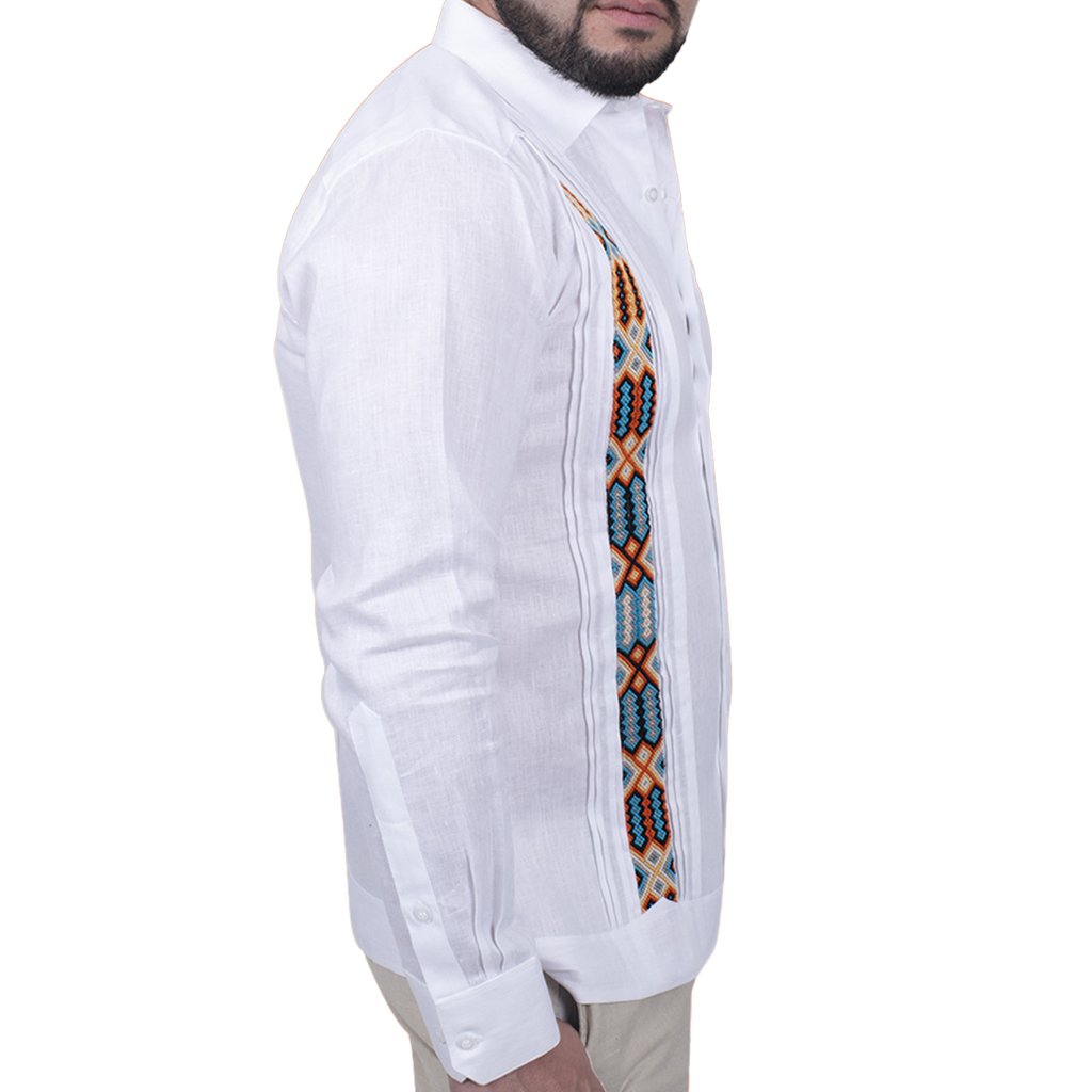 Guayabera  Con Bordado Chiapaneco- Modelo Palenque, Lino Italiano, 