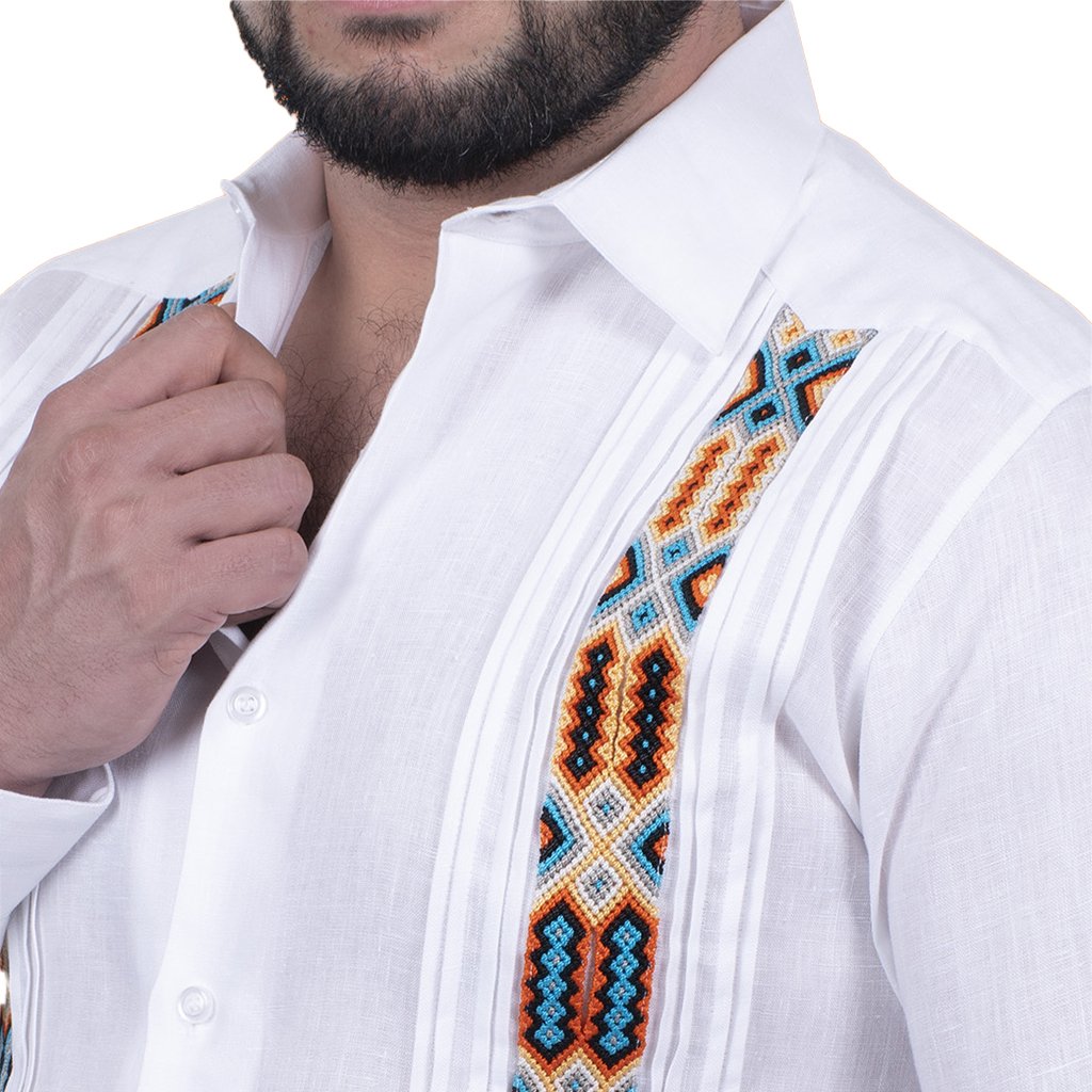 Guayabera  Con Bordado Chiapaneco- Modelo Palenque, Lino Italiano, 