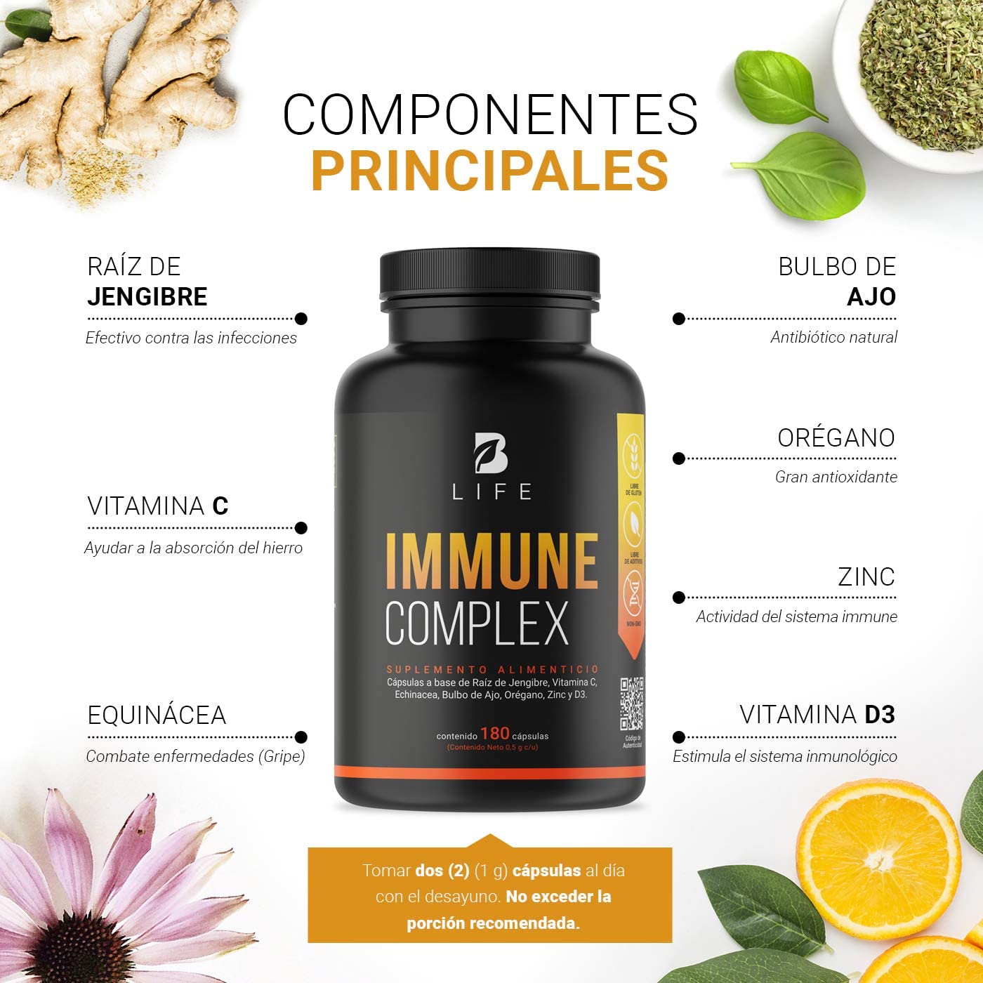 Vitaminas Para El Sistema Inmune 180 Cápsulas B Life