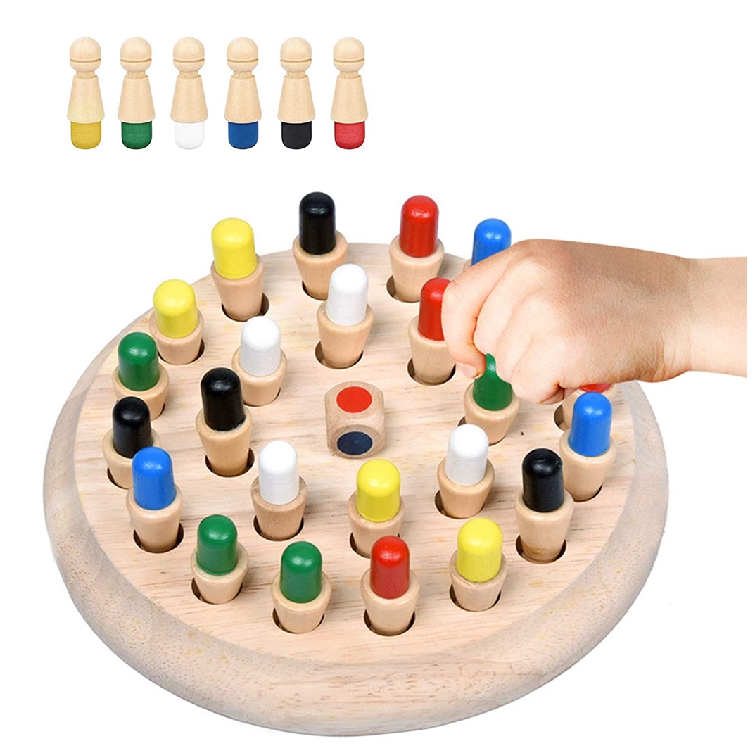 Juego de Memoria en Forma de ajedrez de madera con peones de Colores Yuff!
