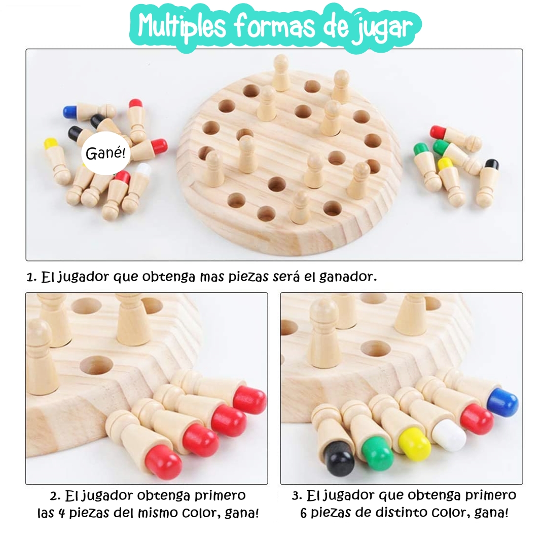 Juego de Memoria en Forma de ajedrez de madera con peones de Colores Yuff!