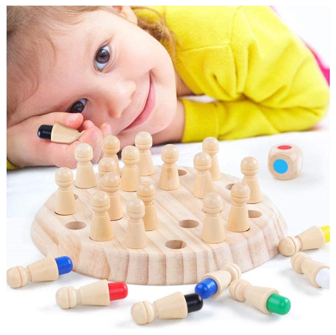 Juego de Memoria en Forma de ajedrez de madera con peones de Colores Yuff!