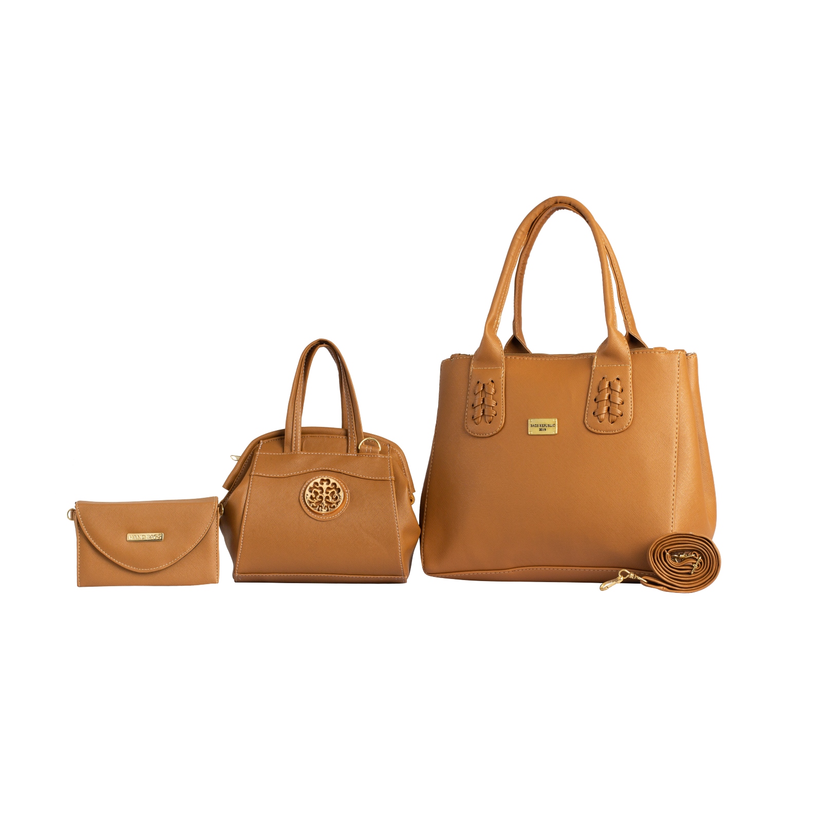 Juego de Bolsa Dama Fana Dafne Camel / 3 Piezas