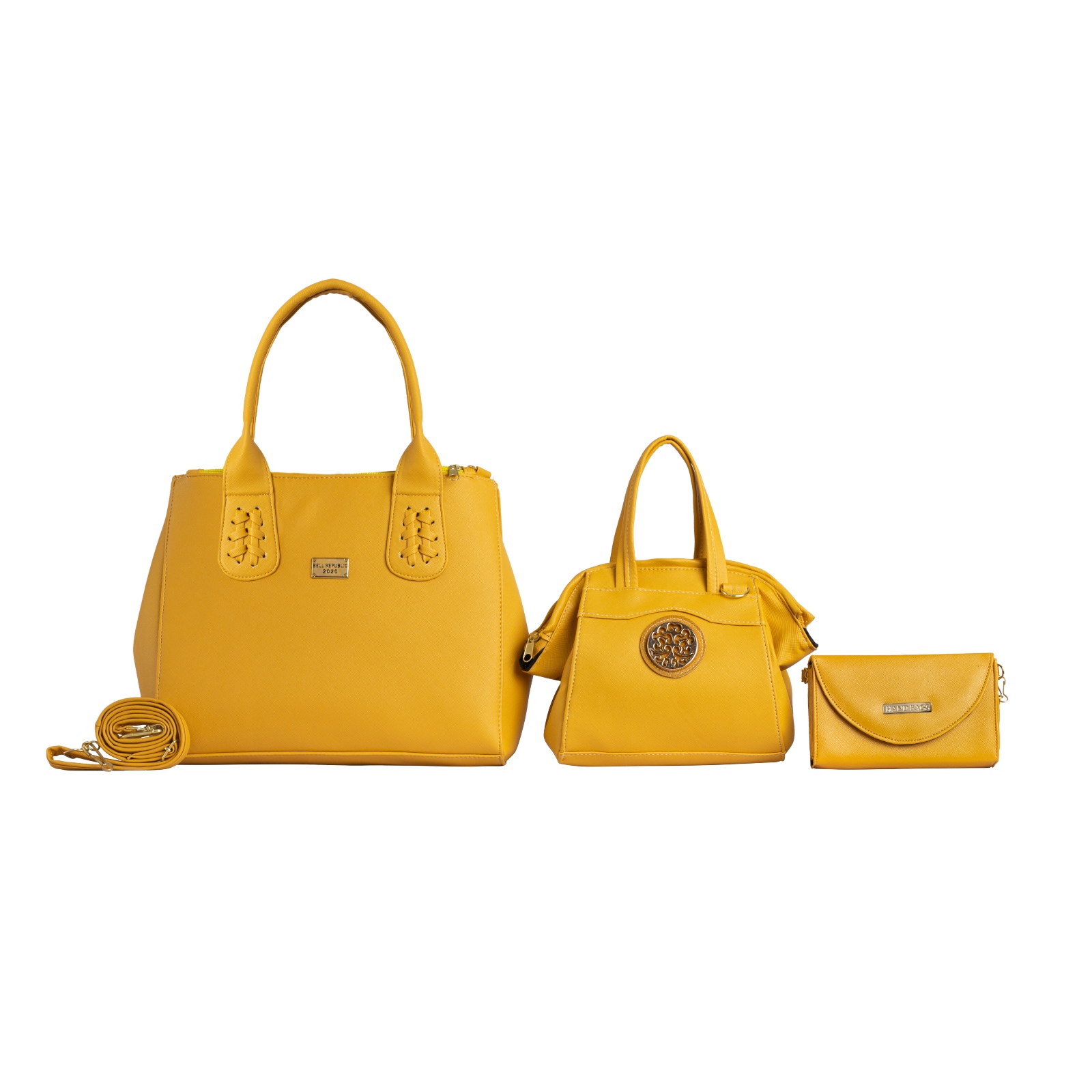 Juego de Bolsa Dama Fana Dafne Mostaza / 3 Piezas