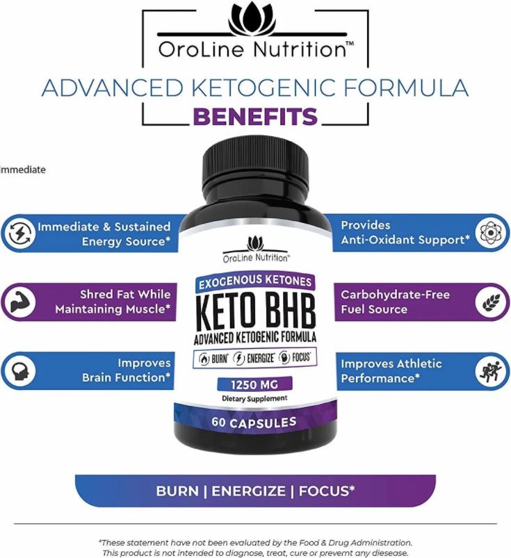KETO BHB, 1250 mg. Permite Energizar, Quemar y Enfocar, OroLine Nutrition 