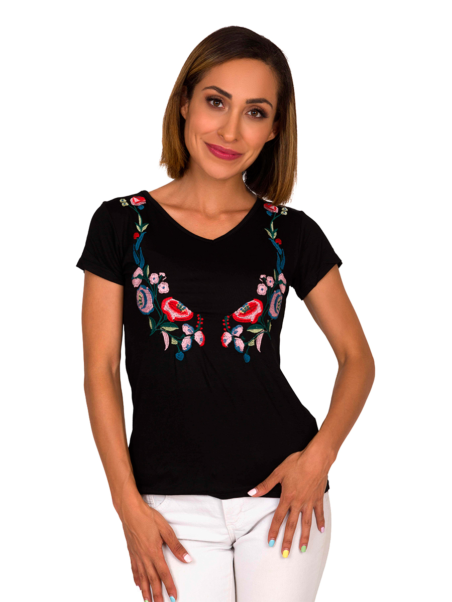Blusa Dama Moda Bordado Camiseta Manga Corta V825