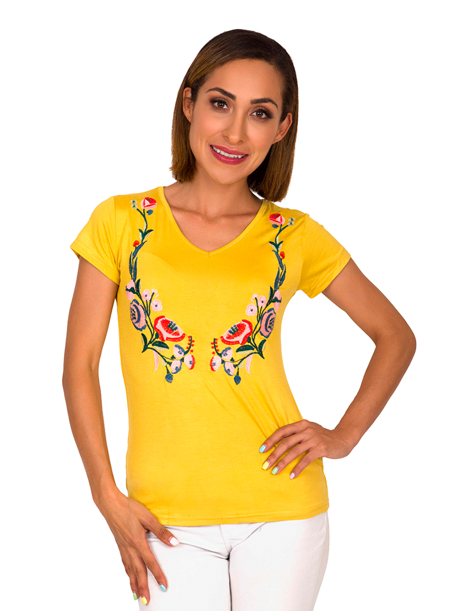 Blusa Dama Moda Bordado Camiseta Manga Corta V825