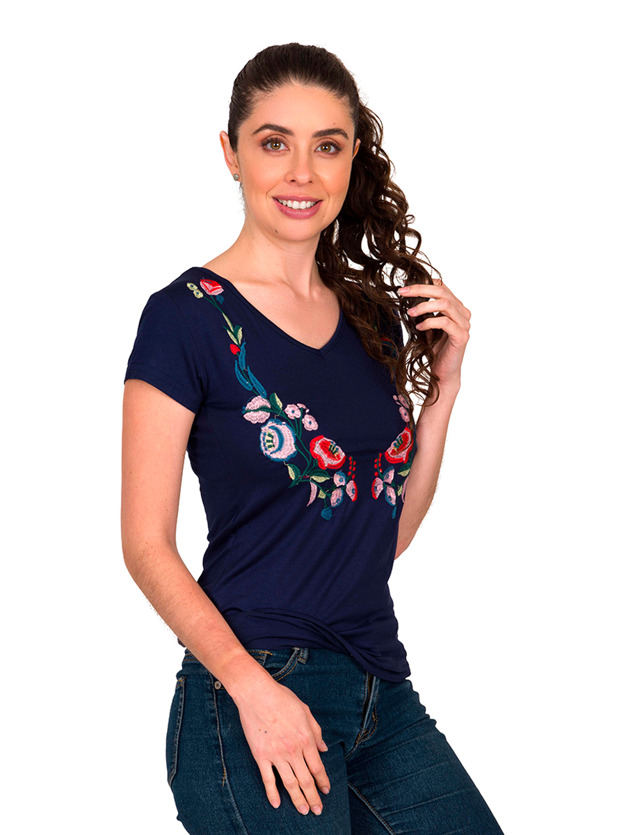 Blusa Dama Moda Bordado Camiseta Manga Corta V825