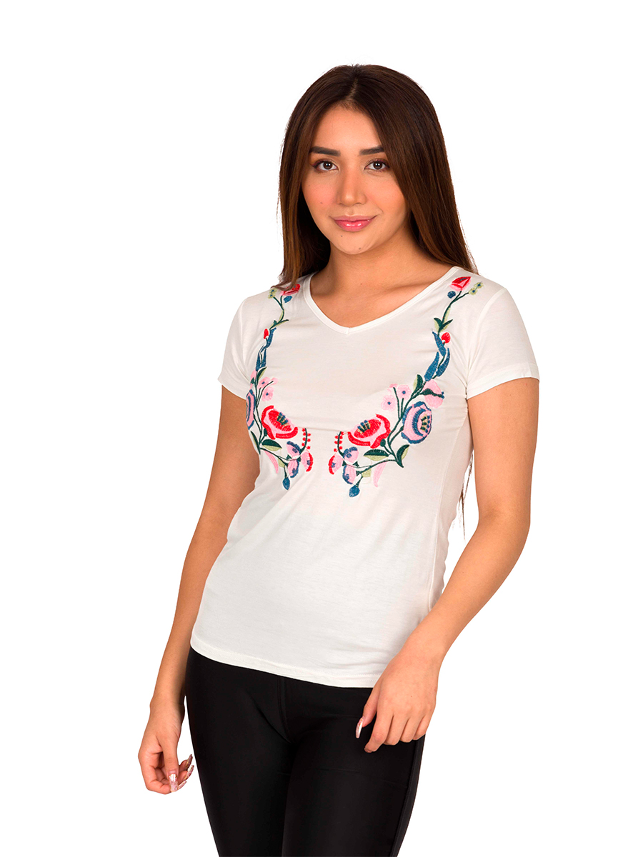 Blusa Dama Moda Bordado Camiseta Manga Corta V825