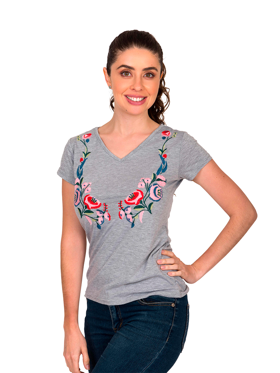Blusa Dama Moda Bordado Camiseta Manga Corta V825