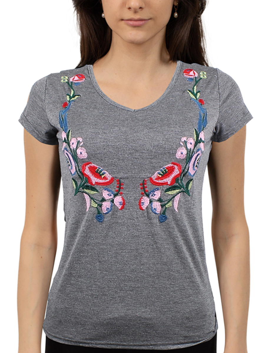 Blusa Dama Moda Bordado Camiseta Manga Corta V825