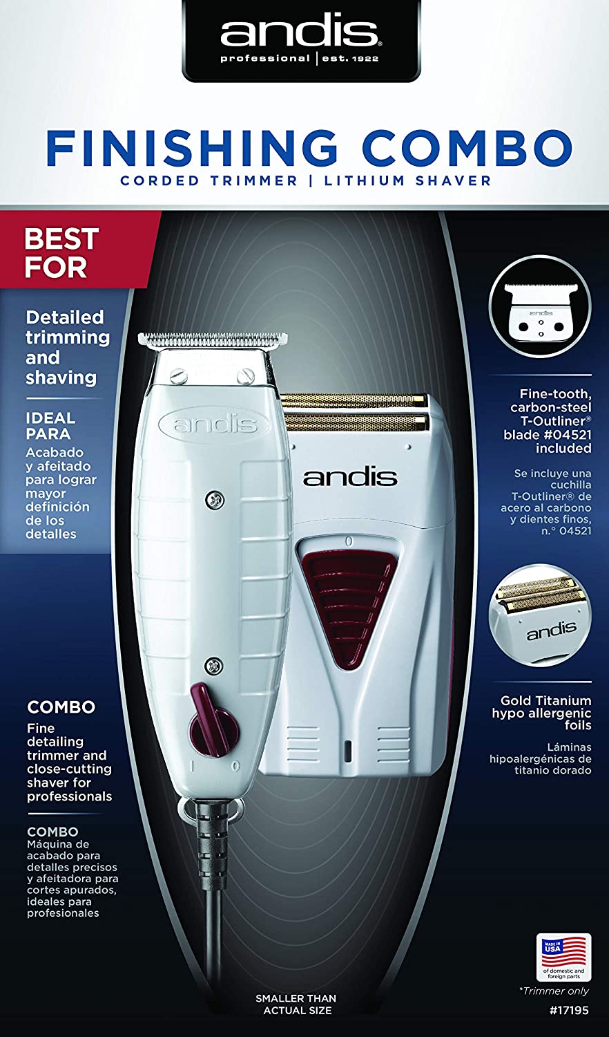 Andis Combo Finishing T Outliner Trimmer + Shaver Profoil Trimmer y Rasuradora 
