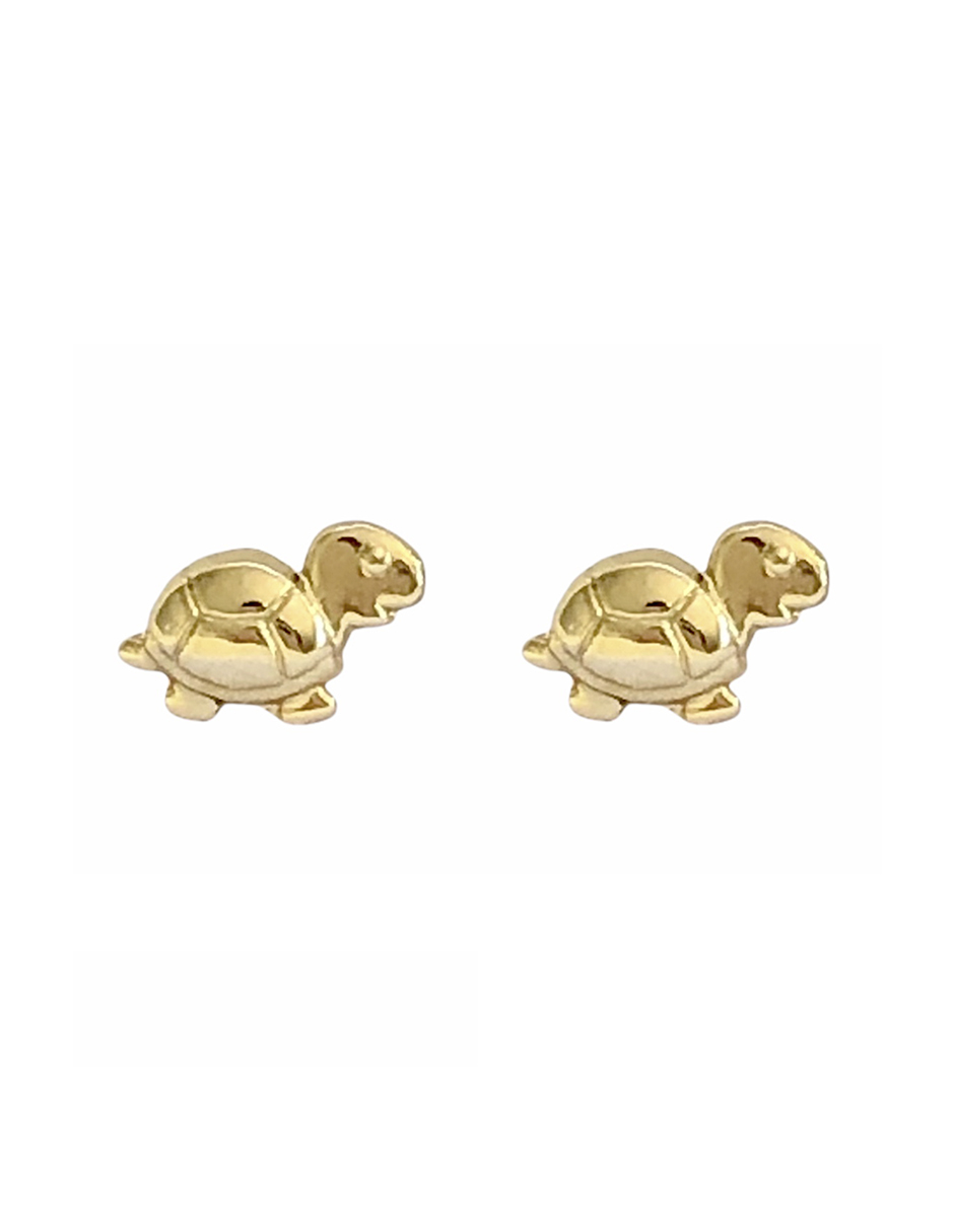 Aretes de Oro 14K Mujer broquel Tortuga de Mar con oro amarillo mate y oro  blanco