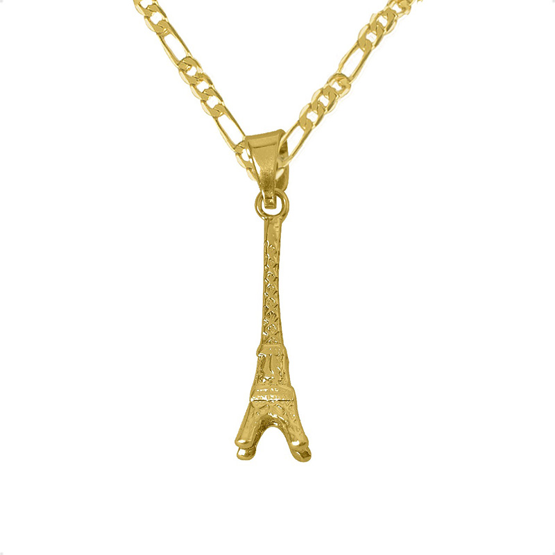 Dije Torre Eiffel París VAROURO Oro Sólido 10k | Medalla + Cadena