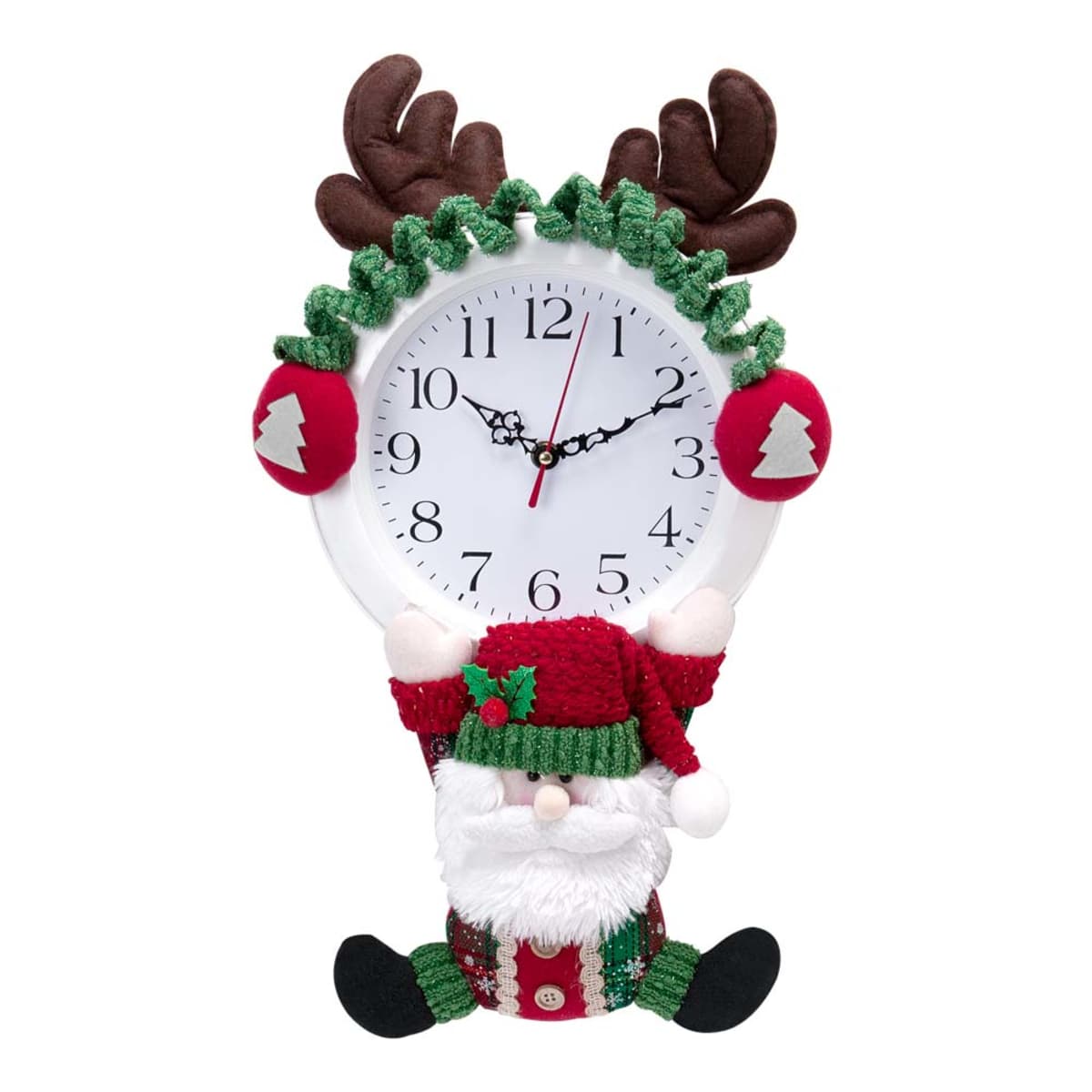 Reloj de pared navideño, con adorno de Santa y cuernos de reno, de 52 cms. mod. 172219