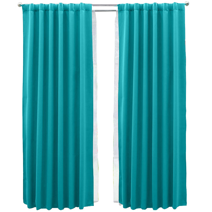 Set De Cortinas Para Sala | Cortinas Blackout Turquesas + Traslúcidas + Cortinero