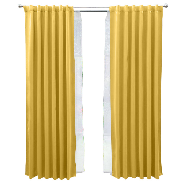 Set De Cortinas Para Sala | Cortinas Blackout Mostaza + Traslúcidas + Cortinero