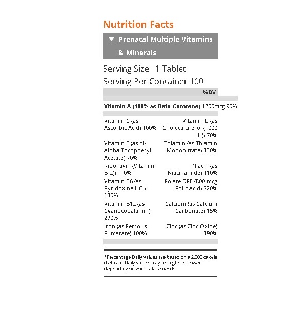 Multivitamínico Prenatal 100 Tabletas Vitaminas Mujer