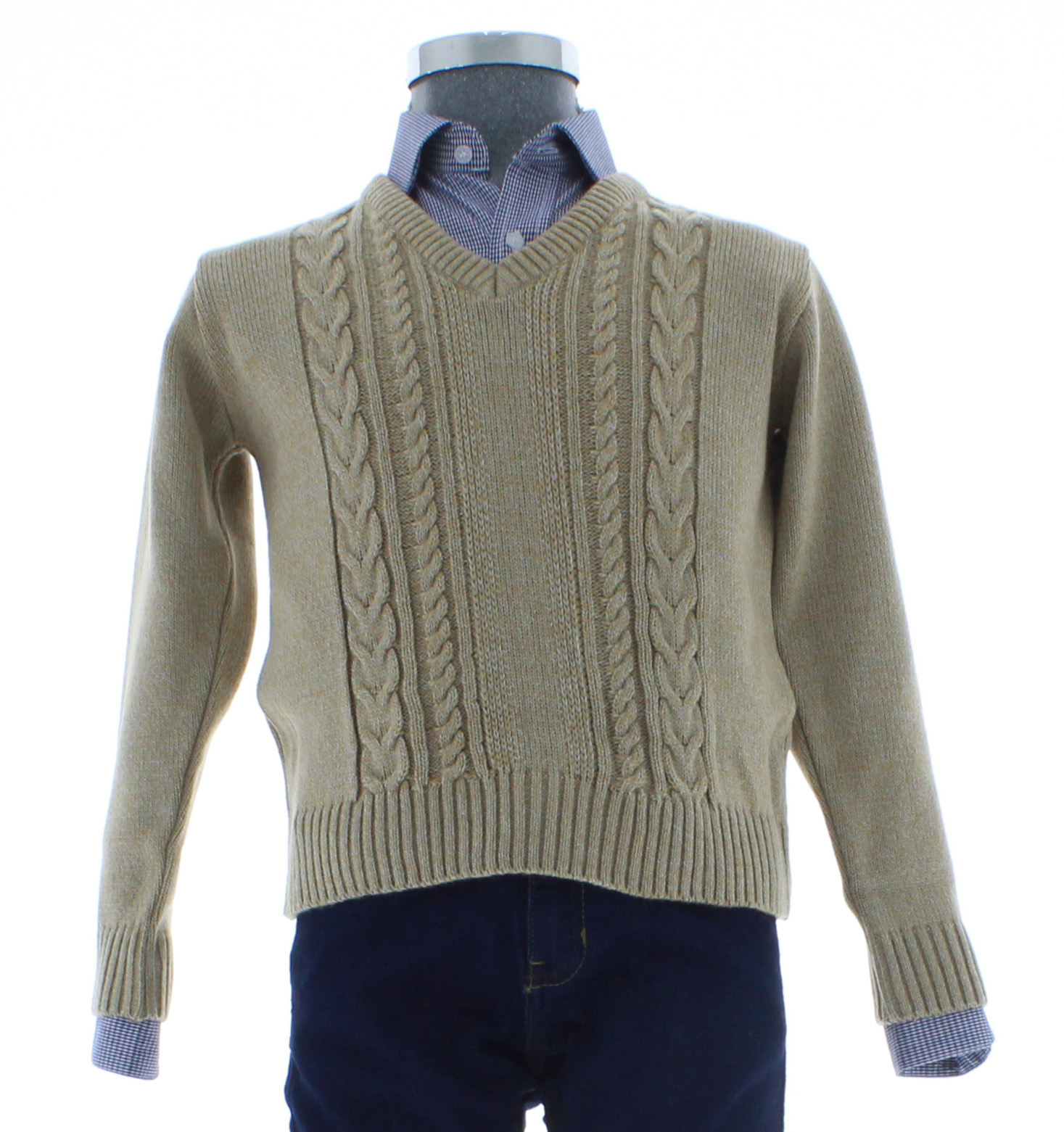Sueter Niño Tejido Beige Cuello V 2406 1 a 10 Años.