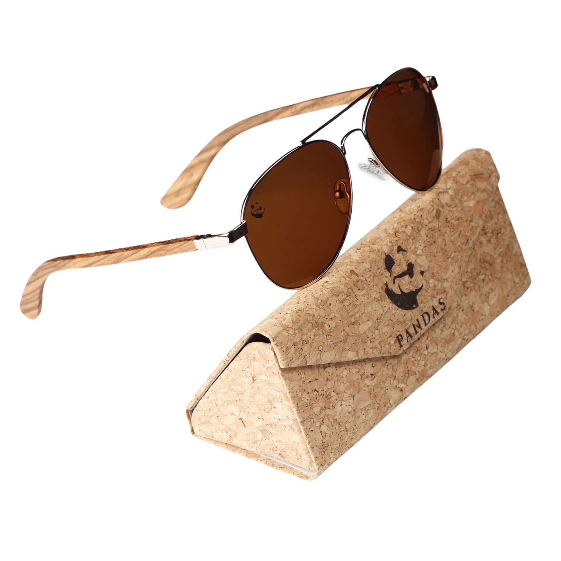 Lentes Gafas de Sol PANDAS Unisex para Hombre y Mujer Polarizados Aviador Oscuros Marrón de Madera UV400 Aquila Wood Café