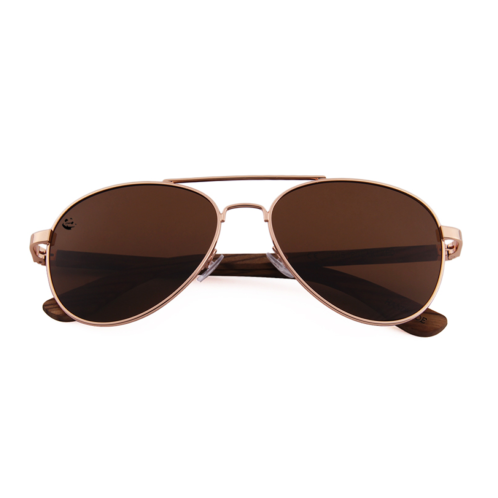 Lentes Gafas de Sol PANDAS Unisex para Hombre y Mujer Polarizados Aviador Oscuros Marrón de Madera UV400 Aquila Wood Café