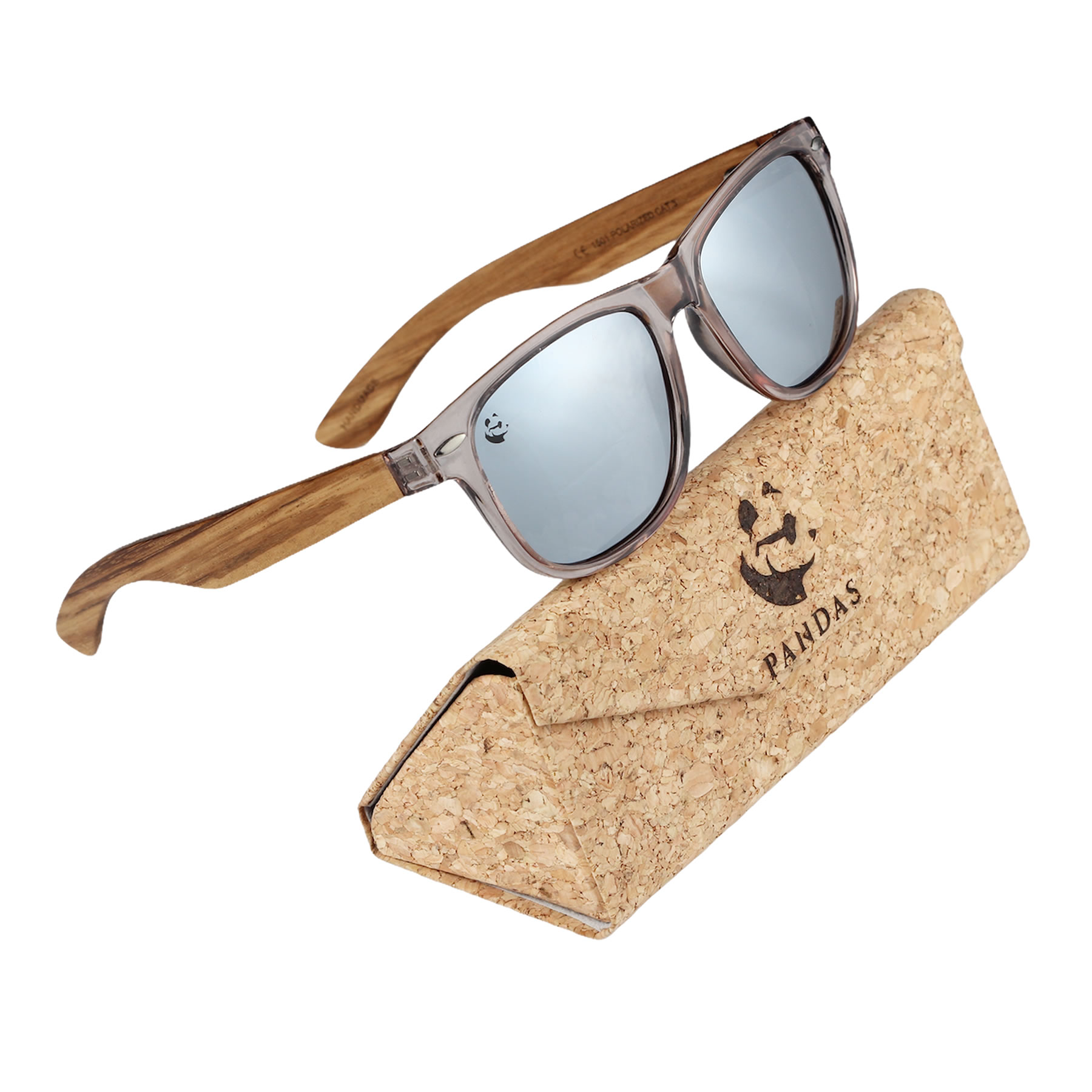Lentes Gafas de Sol PANDAS para Hombre Caballero Polarizados Cuadrados Espejados Plateados de Madera UV400 Lobo Gris