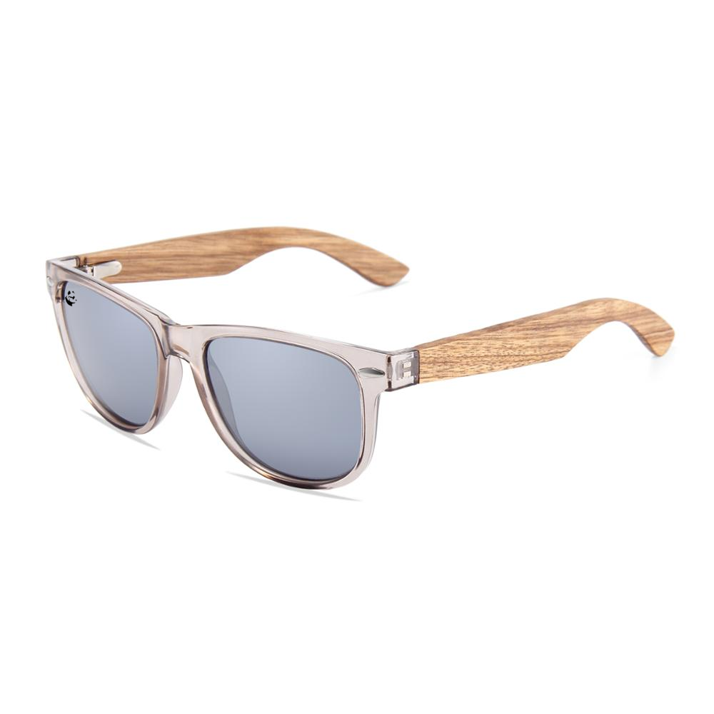 Lentes Gafas de Sol PANDAS para Hombre Caballero Polarizados Cuadrados Espejados Plateados de Madera UV400 Lobo Gris