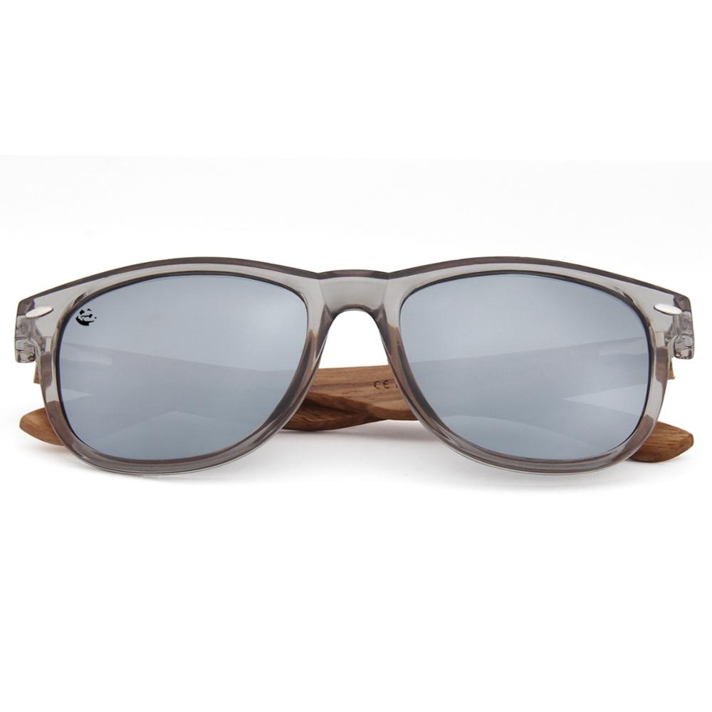 Lentes Gafas de Sol PANDAS para Hombre Caballero Polarizados Cuadrados Espejados Plateados de Madera UV400 Lobo Gris