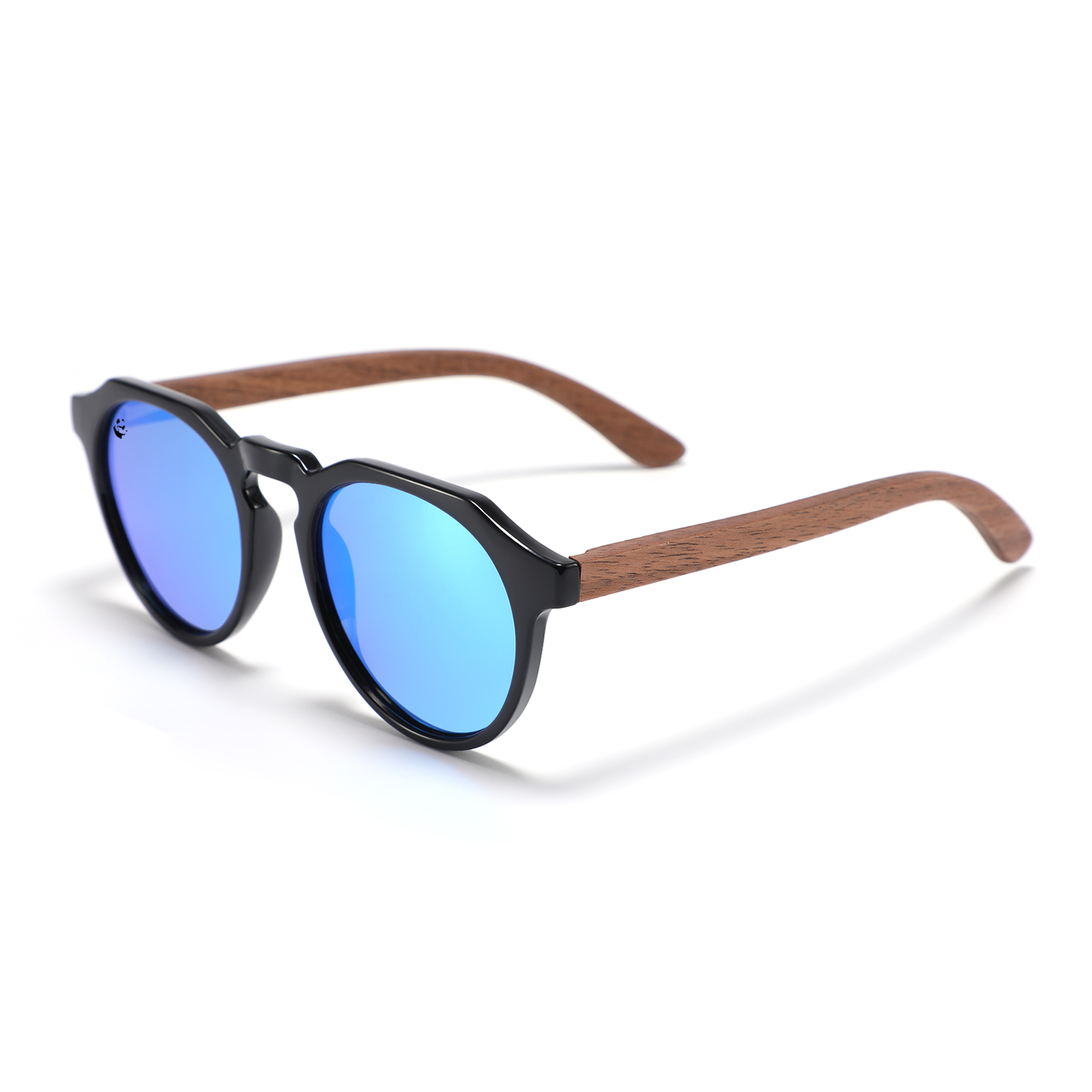 Lentes Gafas de Sol PANDAS Unisex para Hombre y Mujer Polarizados Redondos Circulares Espejados de Madera UV400 Gavial Azul