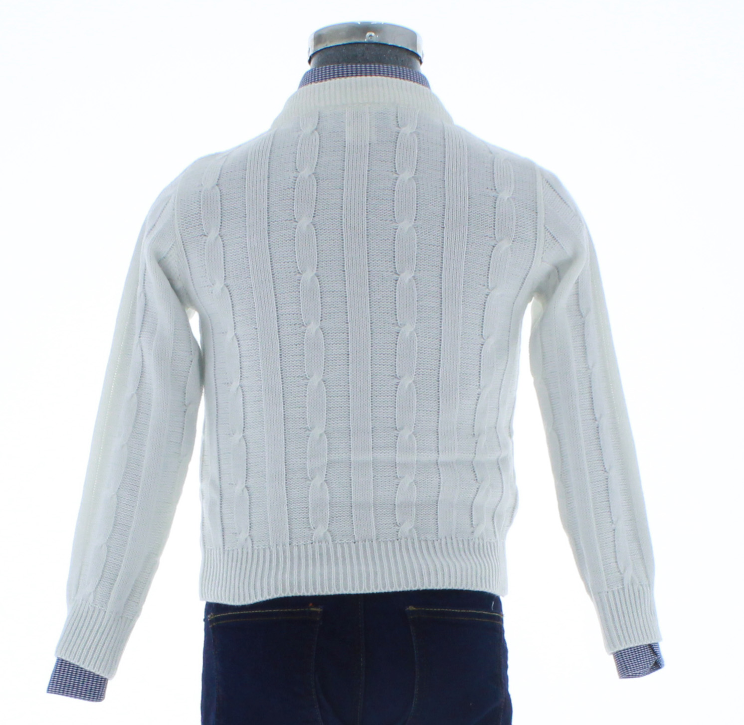 Sueter Niño Tejido Blanco Cuello V 2660 4 a 10 Años.