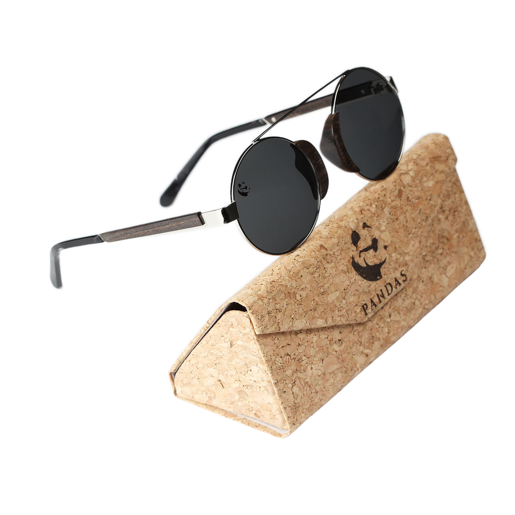 Lentes Gafas de Sol PANDAS Unisex para Hombre y Mujer Polarizados Vintage Retro Redondos Circulares de Madera UV400 Cóndor Gris